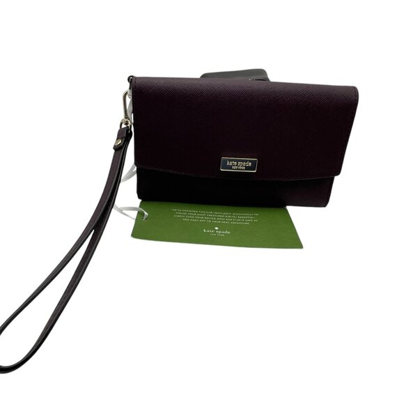 Kate Spade Saffiano Burgundy Leather Women's Phone Case Wallet Wristlet 6" - Picture 12 of 13